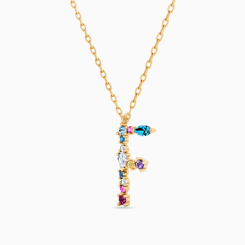 Instyle by L'azurde Letter F Colored Stones Necklace in 14K Gold - Image 3